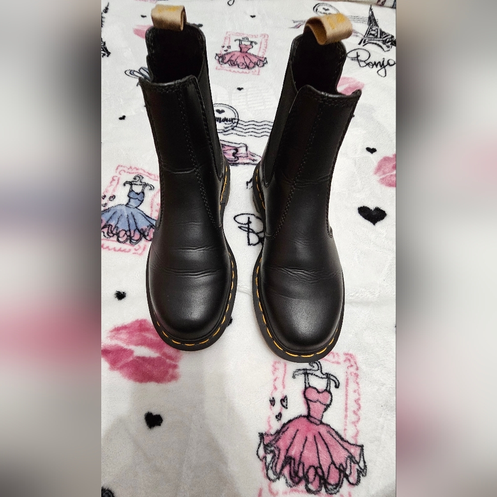 Dr. Martens Black Ankle Boots with Yellow Accents